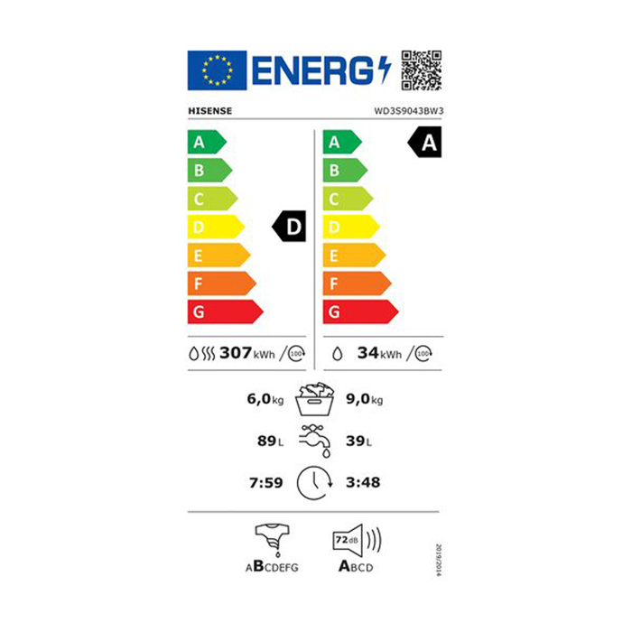 Hisense WD3S9043BW3 (Pluntirio-Stegotirio Rouxon 9kg/6kg) Atmou 1400 Strofes